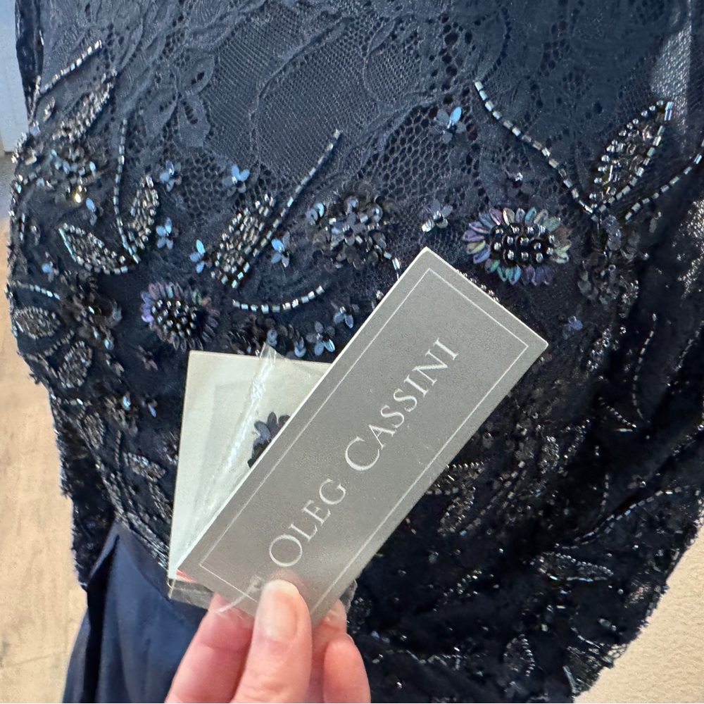 Oleg Cassini Navy Long Sleeve Dress - Picture 7 of 8